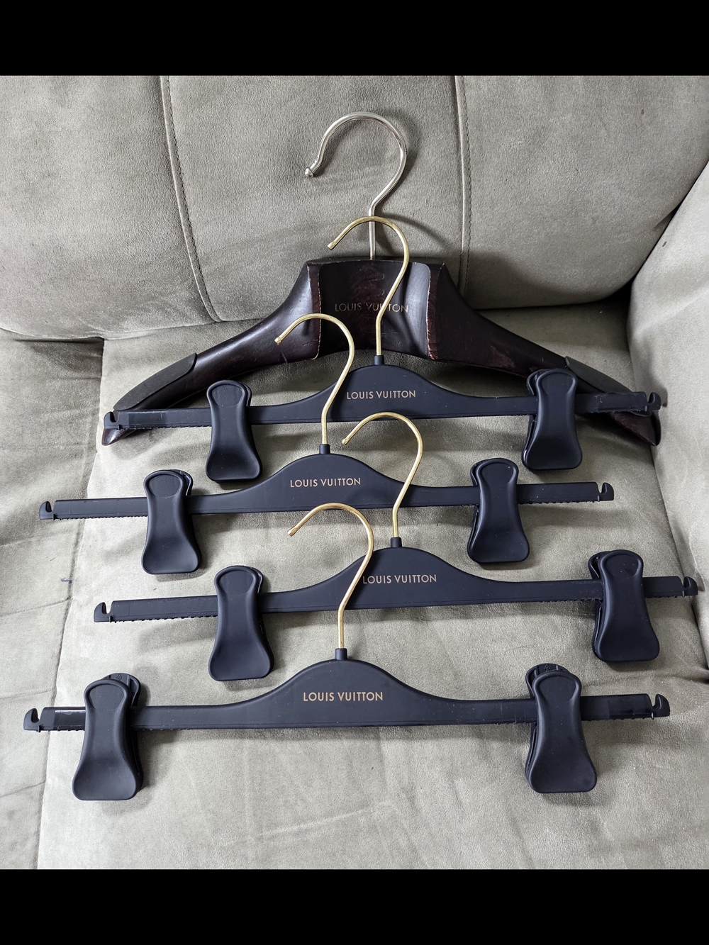 Louis Vuitton Black Hangers with Gold Hooks - Set of 5